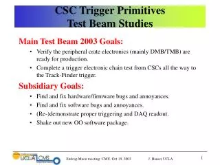 CSC Trigger Primitives Test Beam Studies
