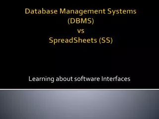 Database Management Systems (DBMS) vs SpreadSheets (SS)