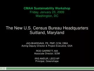 CMAA Sustainability Workshop Friday, January 23, 2009 Washington, DC