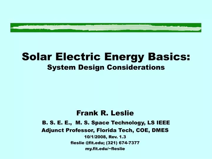 solar electric energy basics system design considerations