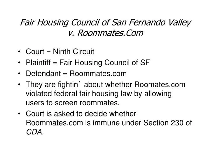 fair housing council of san fernando valley v roommates com