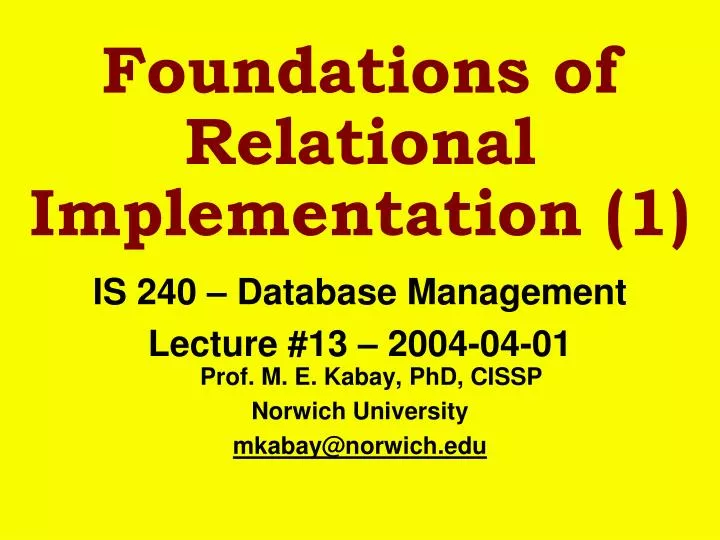 foundations of relational implementation 1