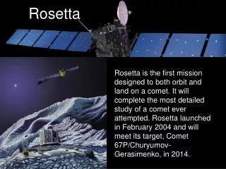 This artist's impression shows the Rosetta spacecraft, its lander, and a comet.