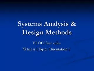 Systems Analysis &amp; Design Methods