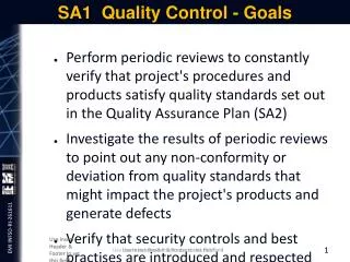 SA1 Quality Control - Goals