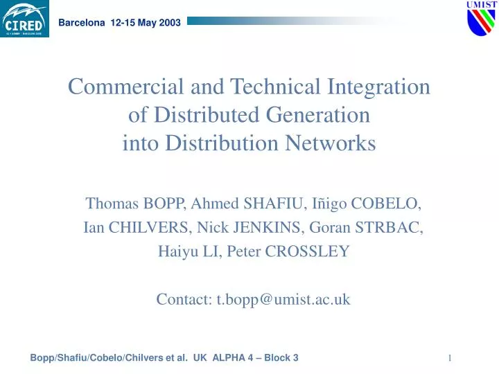 commercial and technical integration of distributed generation into distribution networks