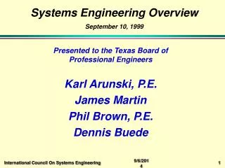 Systems Engineering Overview September 10, 1999