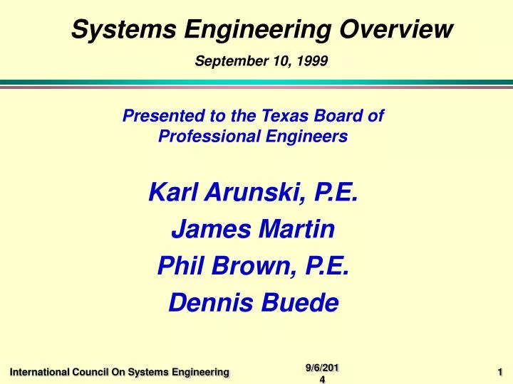 systems engineering overview september 10 1999
