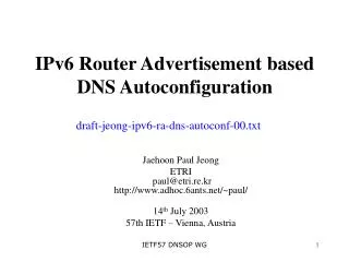 IPv6 Router Advertisement based DNS Autoconfiguration