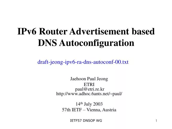 ipv6 router advertisement based dns autoconfiguration