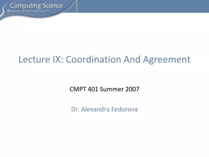 lecture ix coordination and agreement