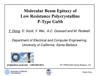 Molecular Beam Epitaxy of Low Resistance Polycrystalline P-Type GaSb