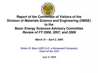 Report of the Committee of Visitors of the Division of Materials Science and Engineering (DMSE)