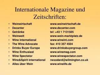 Internationale Magazine und Zeitschriften: