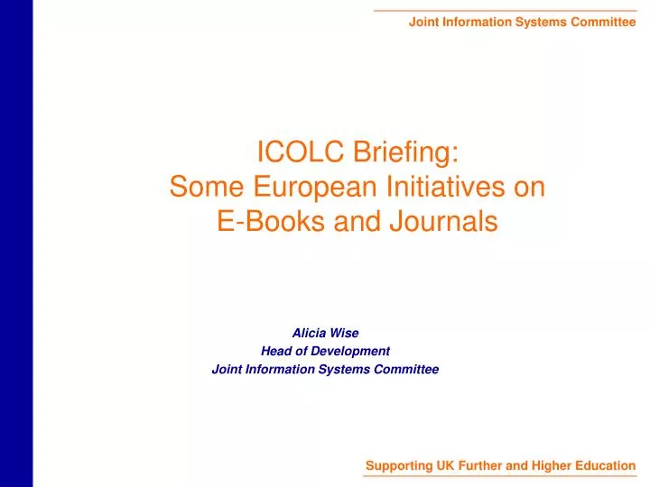 icolc briefing some european initiatives on e books and journals