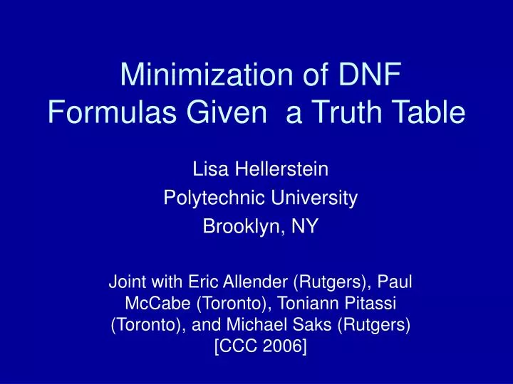 minimization of dnf formulas given a truth table