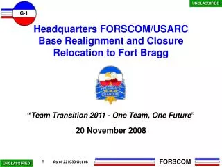Headquarters FORSCOM/USARC Base Realignment and Closure Relocation to Fort Bragg