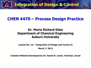 Integration of Design &amp; Control