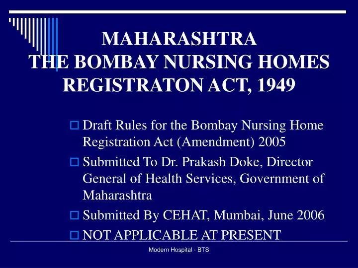 maharashtra the bombay nursing homes registraton act 1949