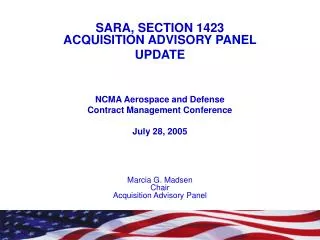 SARA, SECTION 1423 ACQUISITION ADVISORY PANEL UPDATE NCMA Aerospace and Defense