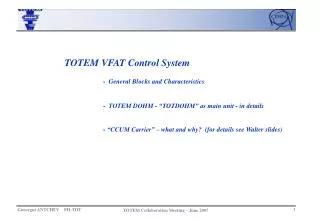 TOTEM VFAT Control System - General Blocks and Characteristics