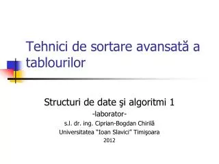 tehnici de sortare avansat a tablourilor