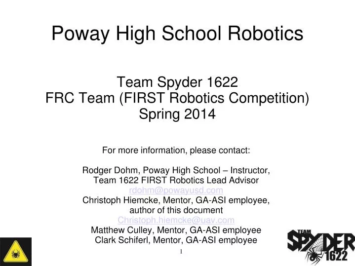 team spyder 1622 frc team first robotics competition spring 2014