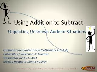 Using Addition to Subtract