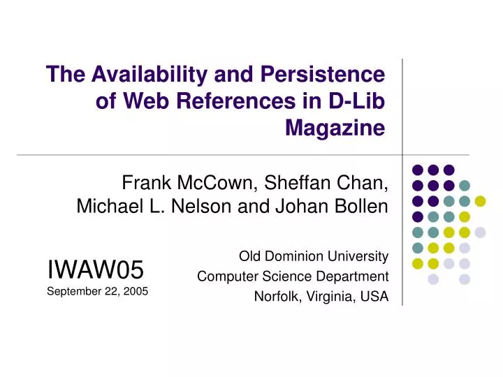 the availability and persistence of web references in d lib magazine