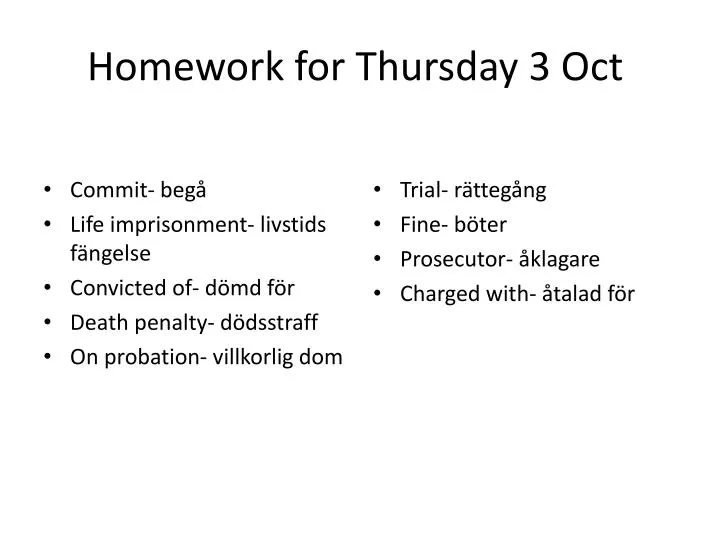 homework for thursday 3 oct