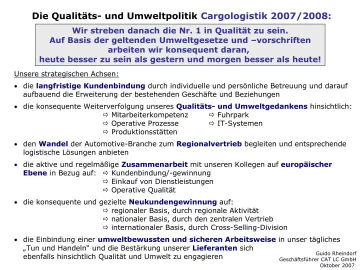 die qualit ts und umweltpolitik cargologistik 2007 2008