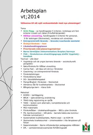 arbetsplan vt 2014