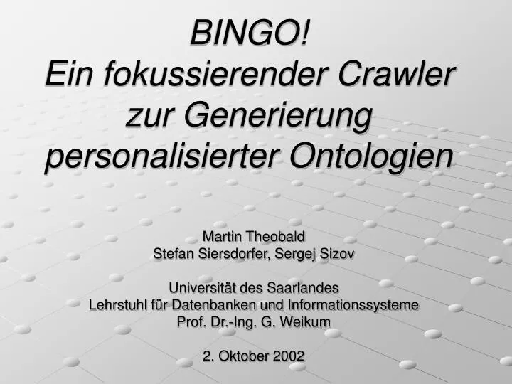 bingo ein fokussierender crawler zur generierung personalisierter ontologien
