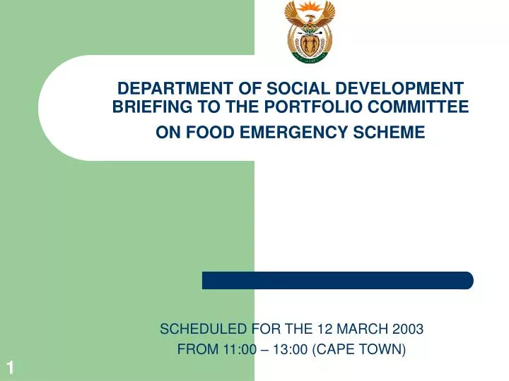 department of social development briefing to the portfolio committee on food emergency scheme