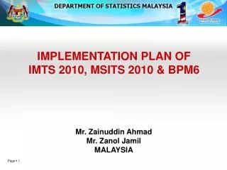 IMPLEMENTATION PLAN OF IMTS 2010, MSITS 2010 &amp; BPM6