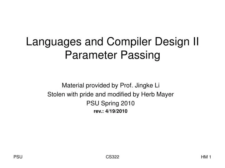 languages and compiler design ii parameter passing