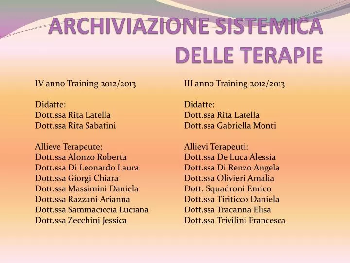 archiviazione sistemica delle terapie