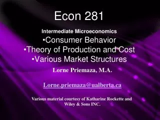 Econ 281 Intermediate Microeconomics