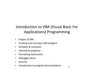 Introduction to VBA (Visual Basic For Applications) Programming