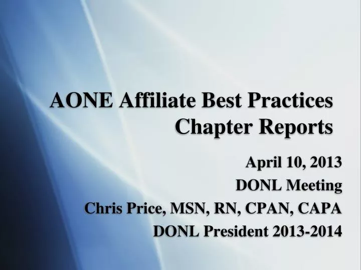 aone affiliate best practices chapter reports