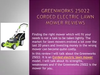 GreenWorks 25022 Corded Electric Lawn Mower Of 2014