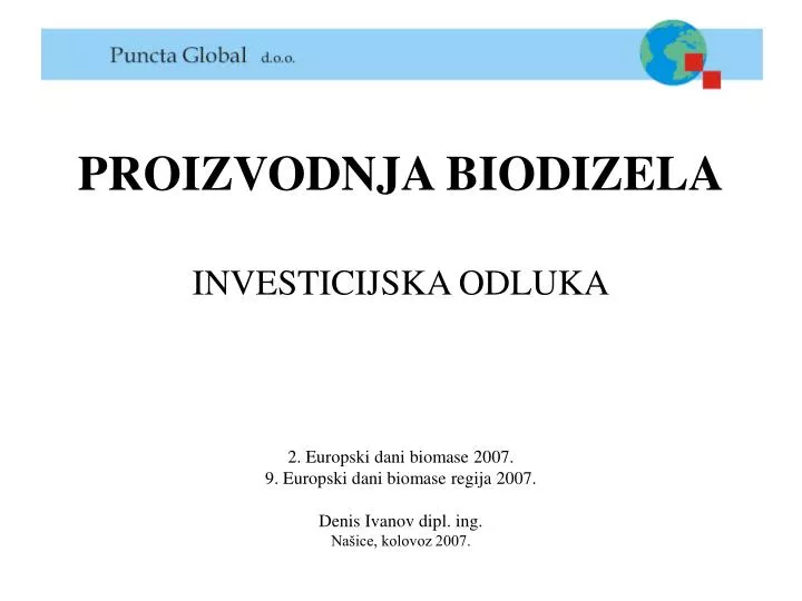 proizvodnja biodizela investicijska odluka