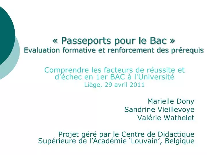 passeports pour le bac evaluation formative et renforcement des pr requis