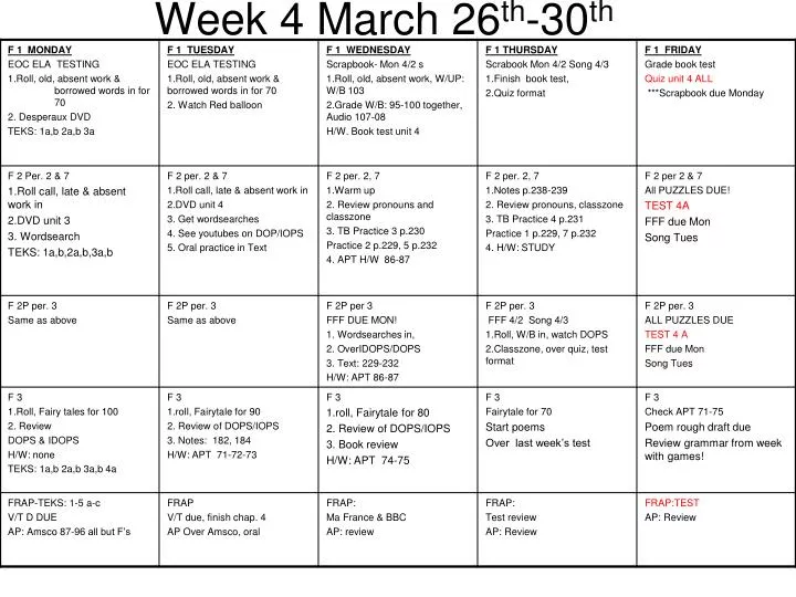 week 4 march 26 th 30 th