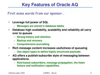 Key Features of Oracle AQ