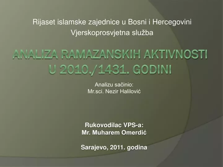 rijaset islamske zajednice u bosni i hercegovini vjerskoprosvjetna slu ba