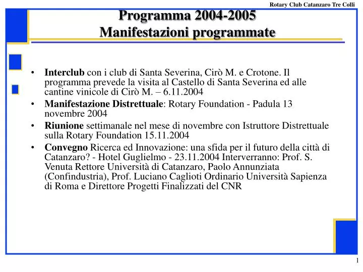 programma 2004 2005 manifestazioni programmate