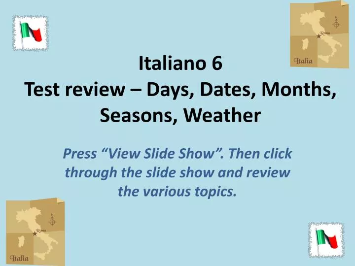 italiano 6 test review days dates months seasons weather