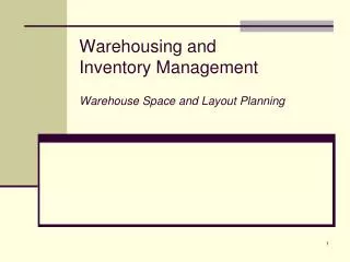 Warehousing and Inventory Management Warehouse Space and Layout Planning