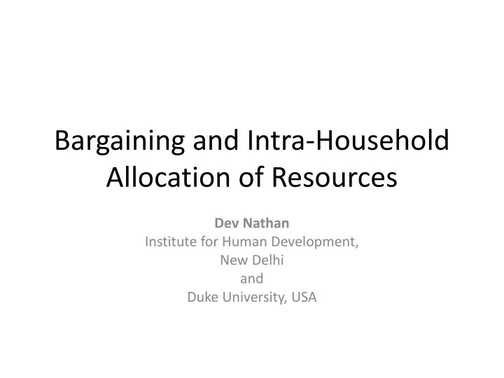 bargaining and intra household allocation of resources